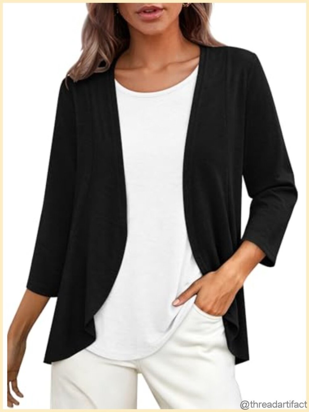 Womens Ruffle Blouse 3/4 Sleeve Tunic Top Dressy Casual Lightweight